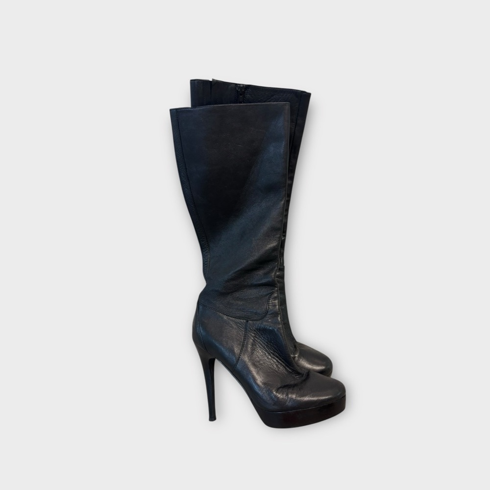 EUC Zara Black High-Heeled Leather Boots 40 9.5